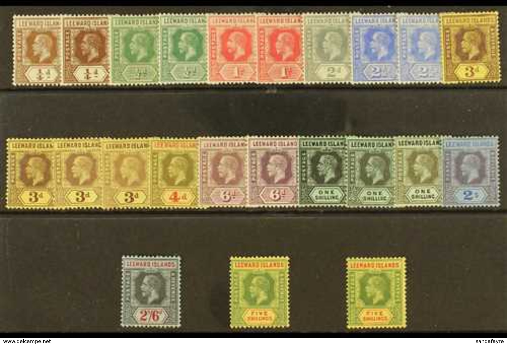 1912 - 1922 GEO V WMK MCA SELECTION Fine Mint Selection Comprising Complete Set To 5s Plus Additional Shades Including ¼ - Leeward  Islands