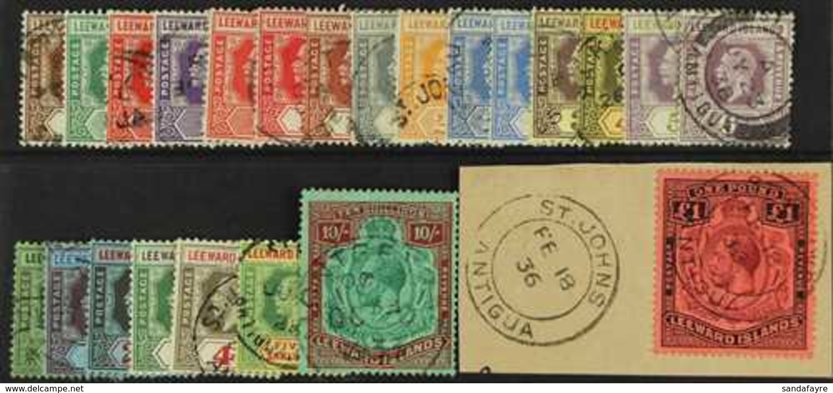 1921-32 Complete Set, SG 58/80, Superb Cds Used, The £1 On Original Piece. (23 Stamps) For More Images, Please Visit Htt - Leeward  Islands