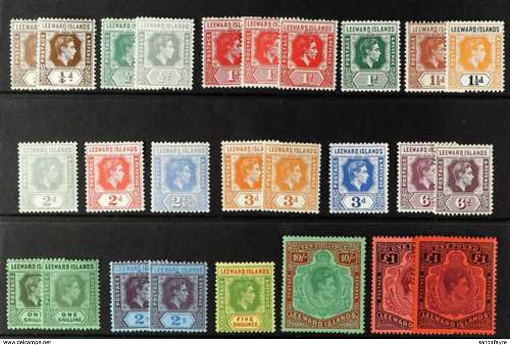 1938-51 King George VI Complete Definitive Set, SG 95/114c, Plus Many Of The Additional Listed Perf, Shade Or Paper Vari - Leeward  Islands