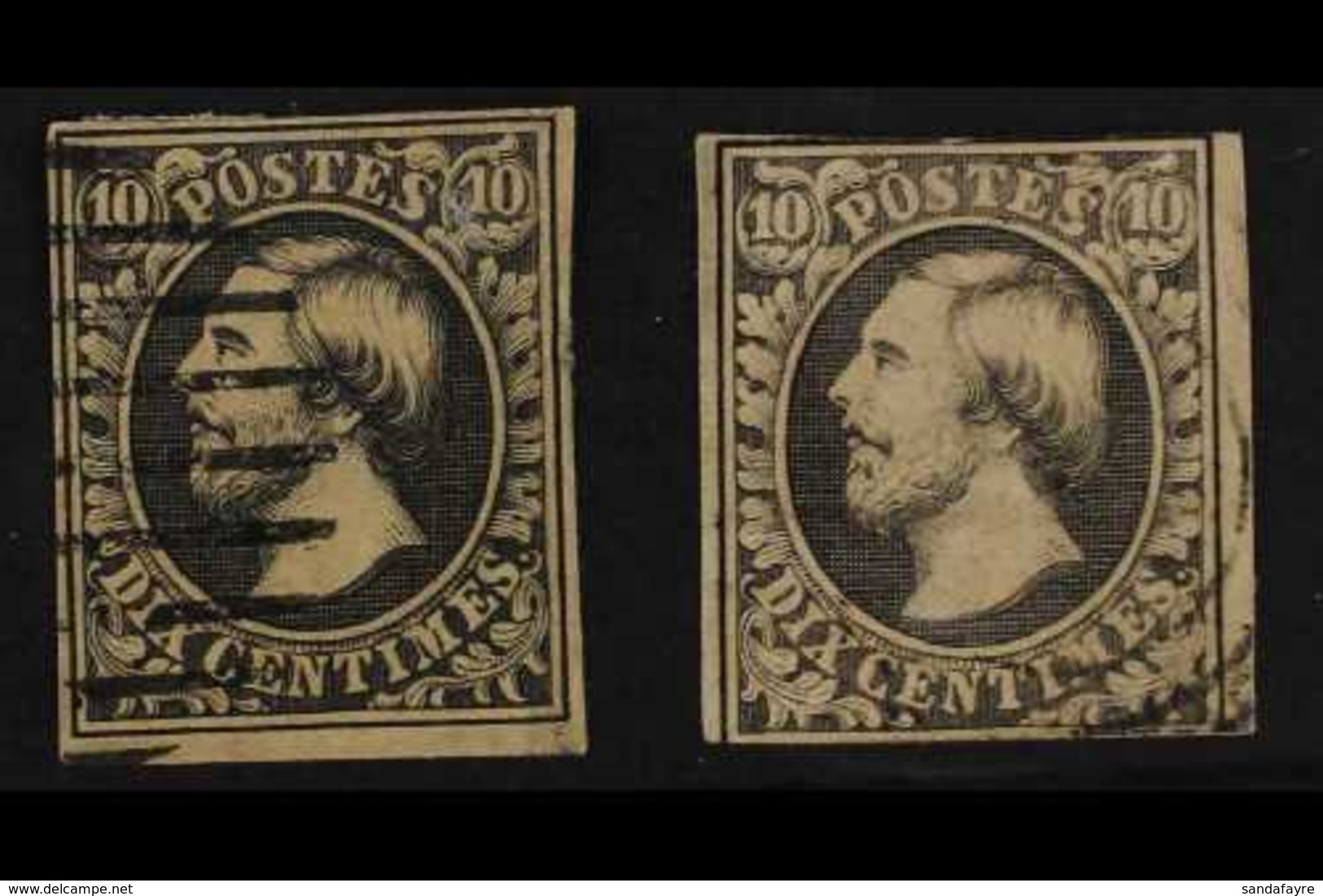 1852 10c Black Imperf, SG 1, Fine Used With Four Margins, Plus 10c Grey-black Shade, SG 2, Used With Two Good Margins. ( - Other & Unclassified