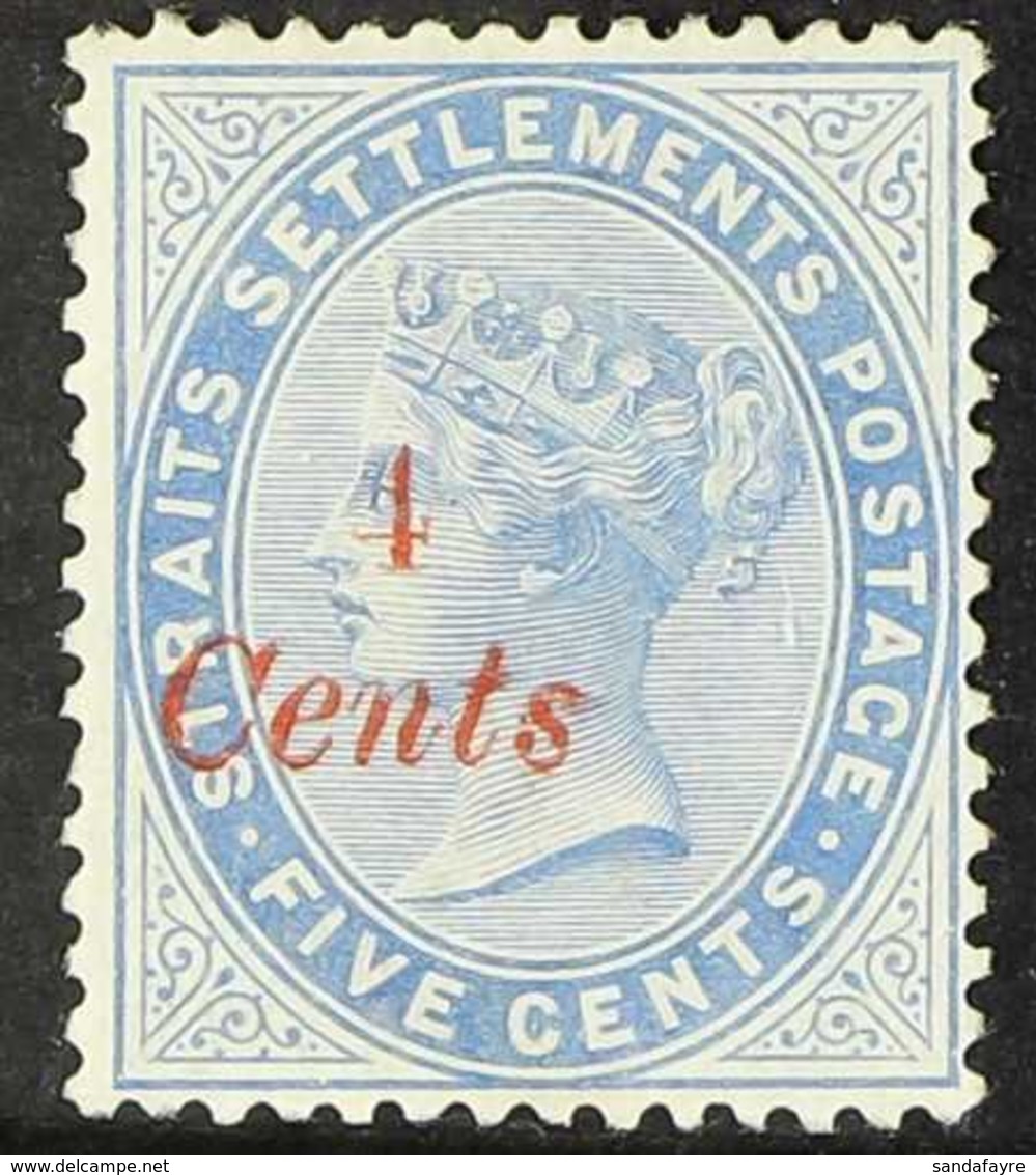 1884 (FEB-AUG) 4c On 5c Blue With Surcharge In Red, SG 73, Mint With Part Original Gum, Lovely Fresh Colour. For More Im - Straits Settlements