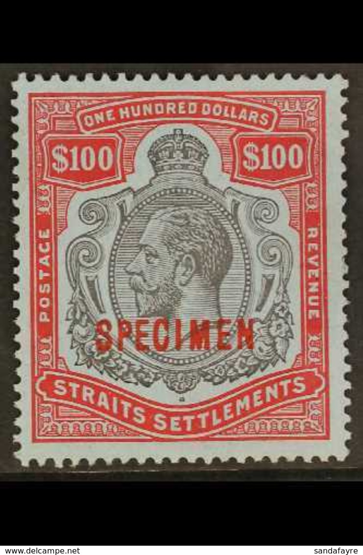 1912 - 13 $100 Black And Carmine On Blue, Geo V, Overprinted "Specimen", SG 214s, Very Fine Mint, Part Gum. Lovely Stamp - Straits Settlements