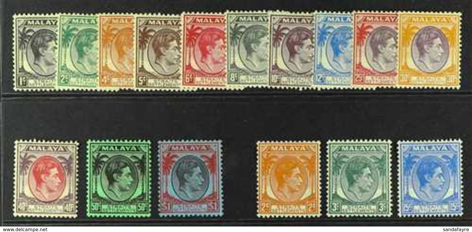 1937-41 King George VI Definitives (die I) Set Complete To $1, SG 278/290, Plus (die II) 2c Orange, 3c Green, And 15c Ul - Straits Settlements