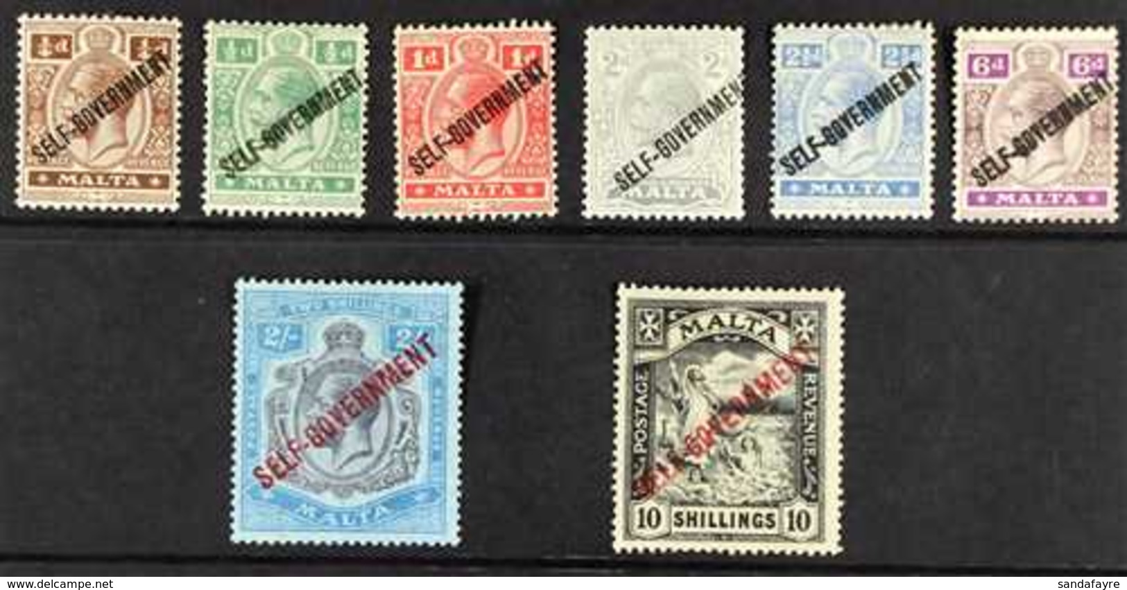 1922 "Self - Government" Ovpt Set Complete, Wmk Script CA, SG 114/121, Fine Mint. (8 Stamps) For More Images, Please Vis - Malta (...-1964)