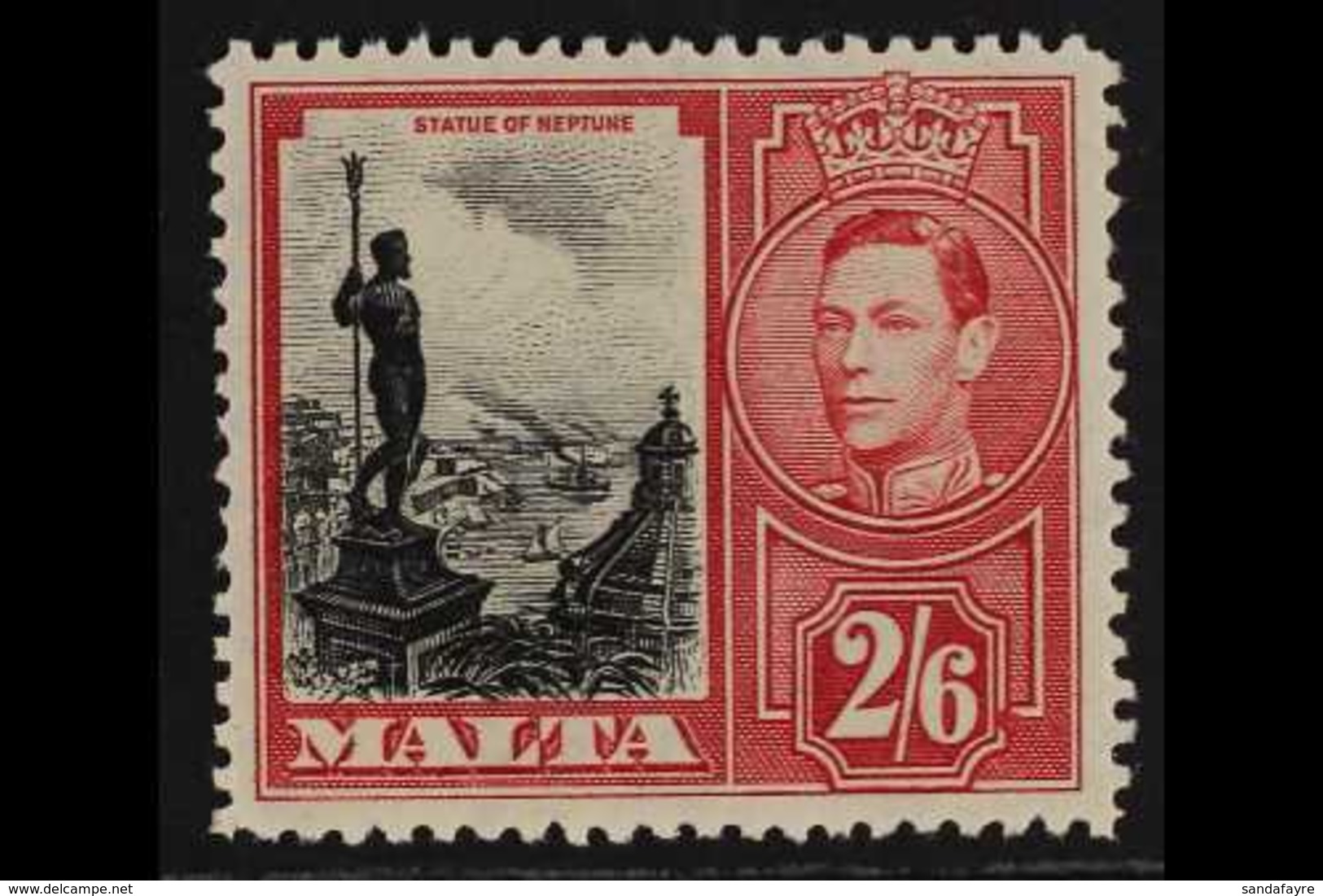 1938 2s 6d Black And Scarlet, Variety "Damaged Value Tablet", SG 229a, Very Fine Mint. For More Images, Please Visit Htt - Malta (...-1964)