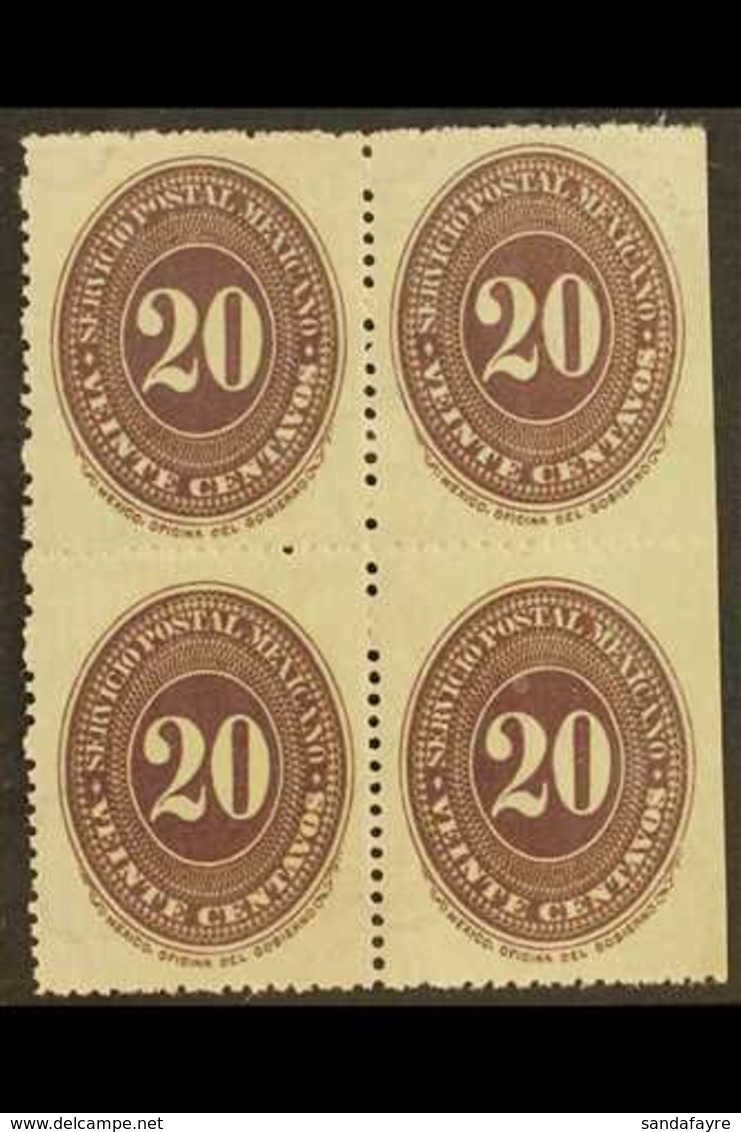 1890-95 20c Dark Violet Numeral On Watermarked Wove Paper Perf 12, Scott 220A (see Note After SG 174), Never Hinged Mint - Mexico
