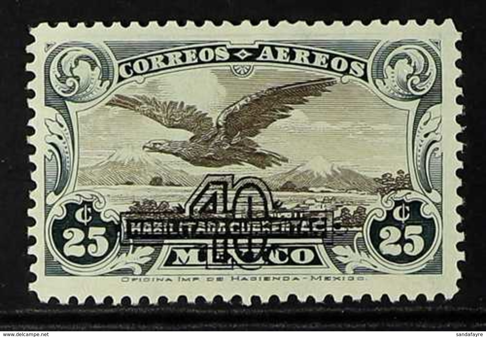 1932 40c On 25c Blue Green & Grey "Eagle" Air Post, Scott C48, Never Hinged Mint For More Images, Please Visit Http://ww - Mexico