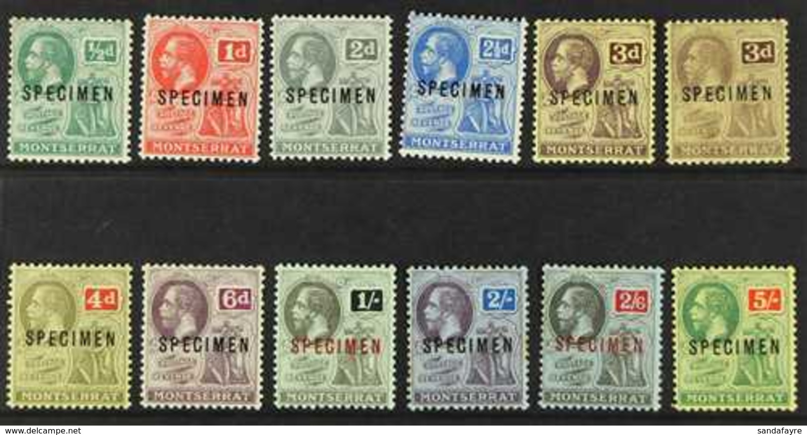 1916-22 Complete Set, Overprinted "SPECIMEN", Plus 3d Pale Yellow, SG 49/59s, Fine Mint. (12 Stamps) For More Images, Pl - Montserrat