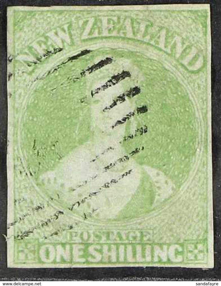 1855-58 1s Green On Blued No Wmk Paper, SG 6, Very Fine Used With 4 Neat Even Margins, Lightly Cancelled. A Lovely Examp - Other & Unclassified