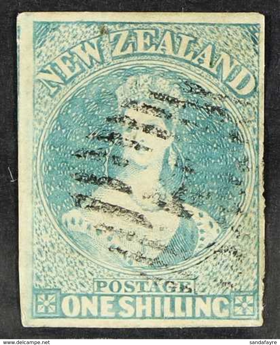 1857-63 1s Blue-green No Wmk, SG 17, Very Fine Used Example With 4 Good / Large Margins, Lightly Cancelled And Of Except - Other & Unclassified