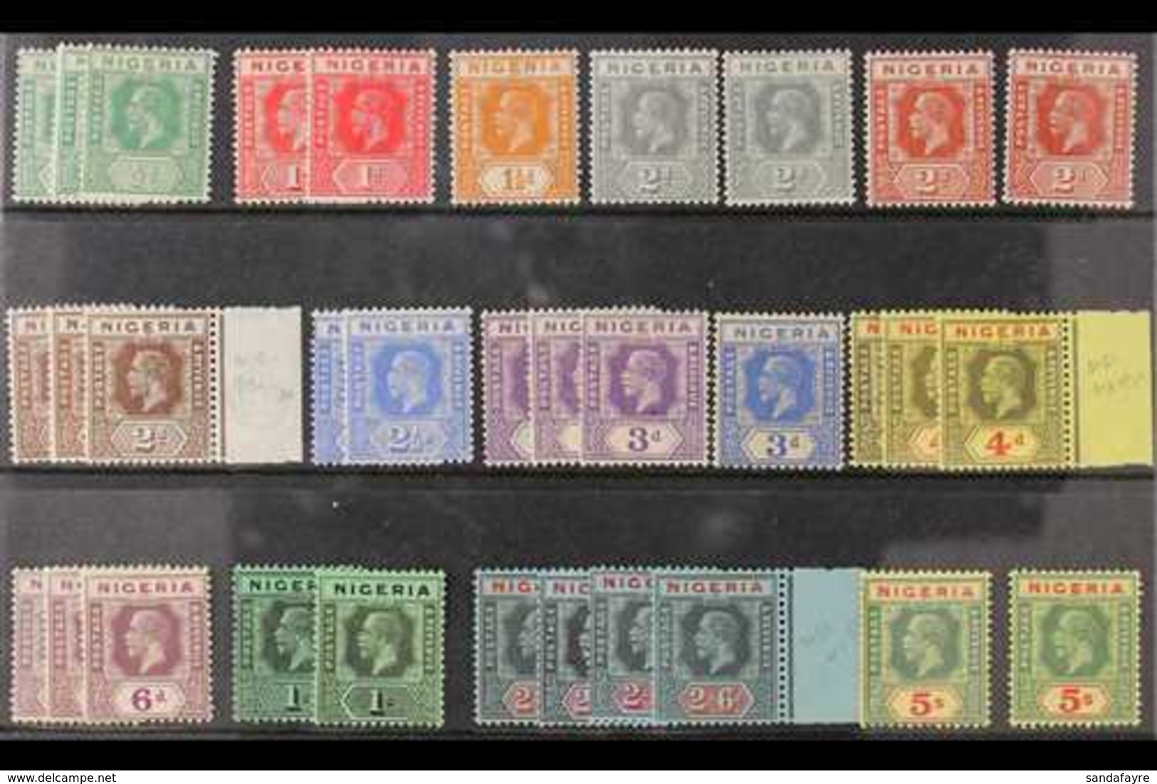 1921-32 A Comprehensive Script Wmk Selection With The Set Of All Values To 5s SG 15/28, Plus Additional Shades And Die C - Nigeria (...-1960)