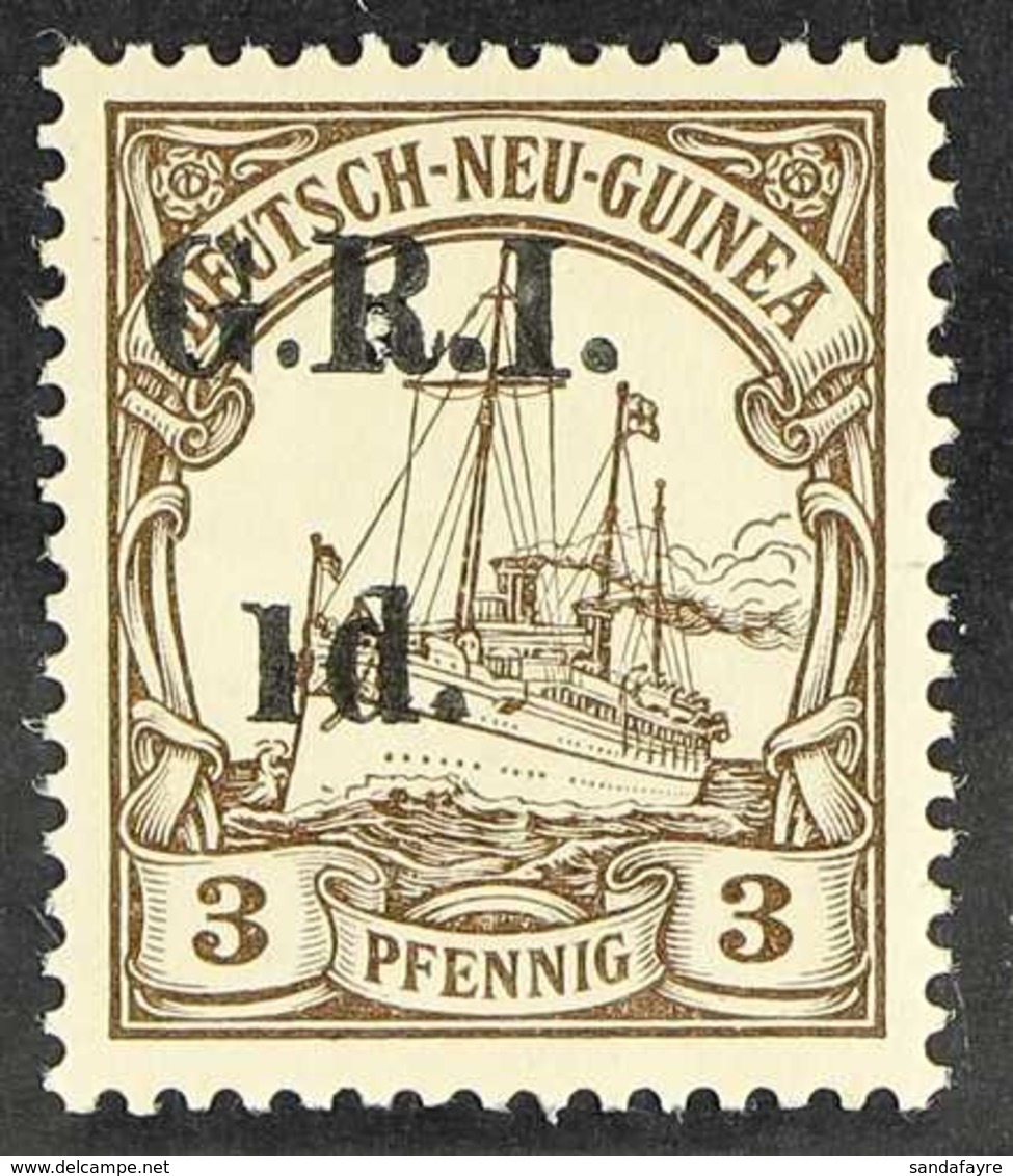 1914-15 1d On 3pf Brown G.N.G. With 5mm Surcharge Spacing '1' With Straight Top Serif, SG 16c, Very Fine Mint. Very Scar - Papua New Guinea