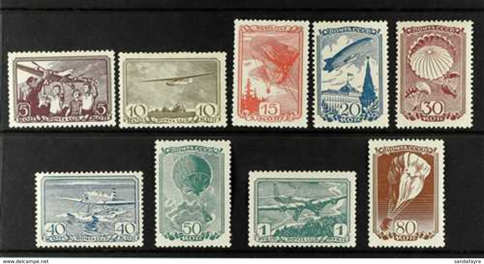 1938 Aviation Complete Set (Michel 637/45, SG 810/18), Never Hinged Mint, Very Fresh. (9 Stamps) For More Images, Please - Other & Unclassified