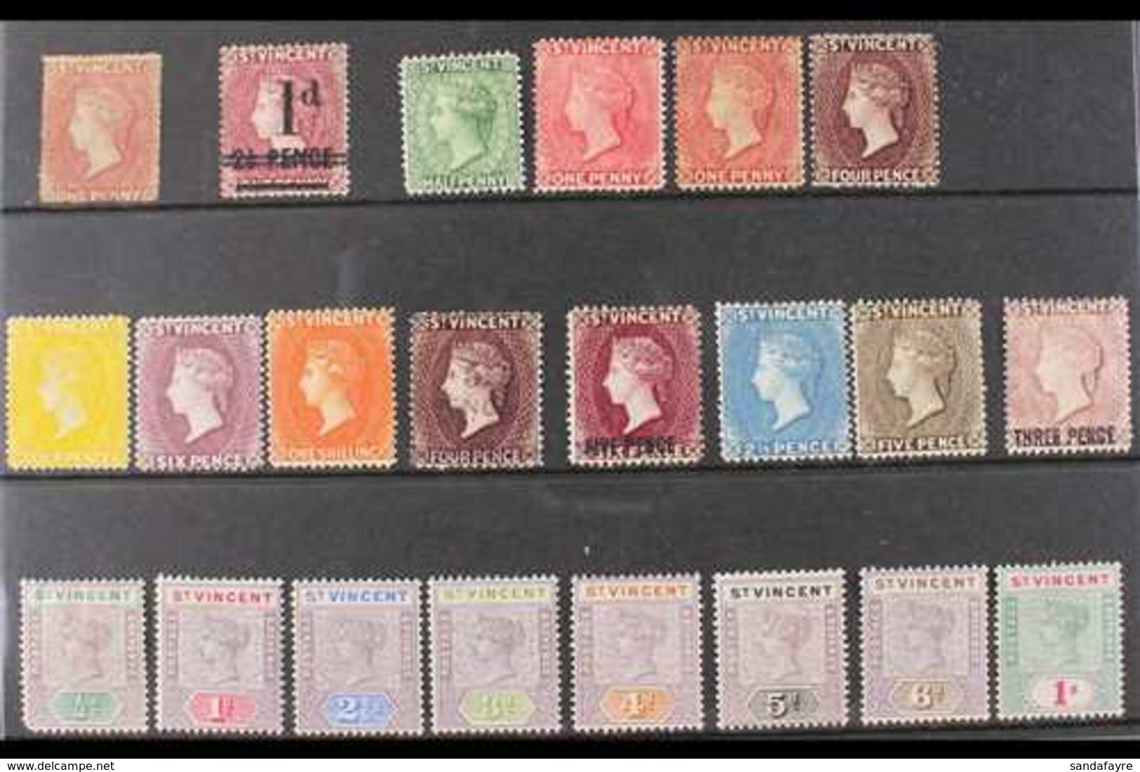 1861-1899 ALL DIFFERENT MINT GROUP On A Stock Card, Includes 1861 1d, 1885 1d On 2½d On 1d, 1885-93 Vals To 4d, 1892 5d  - St.Vincent (...-1979)