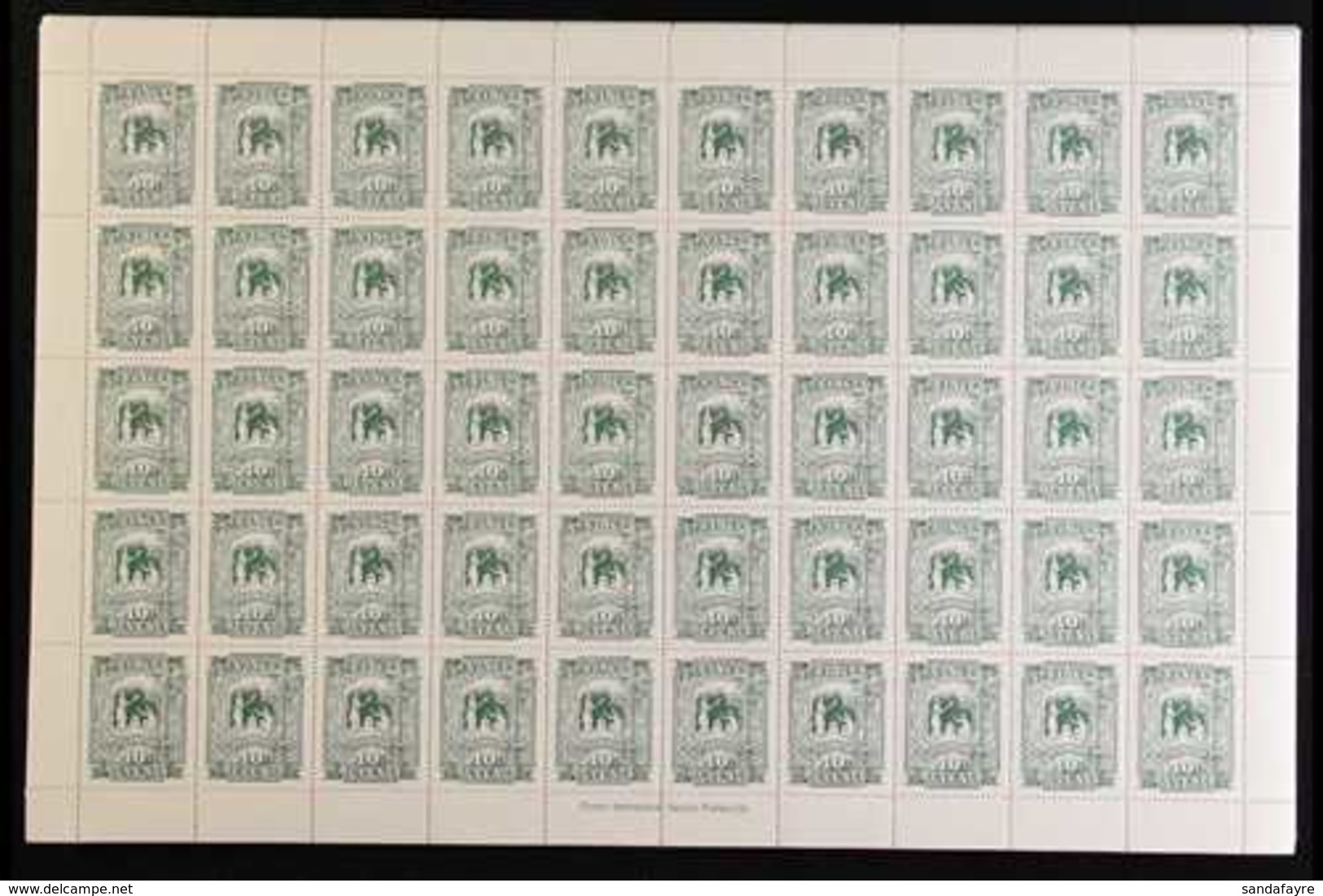 REVENUE 1995. 10c Green, Barefoot 46, 40 X COMPLETE SHEETS Of 50 Stamps, Cat £2000. Superb, Never Hinged Mint (40 X 50 = - St.Vincent (...-1979)