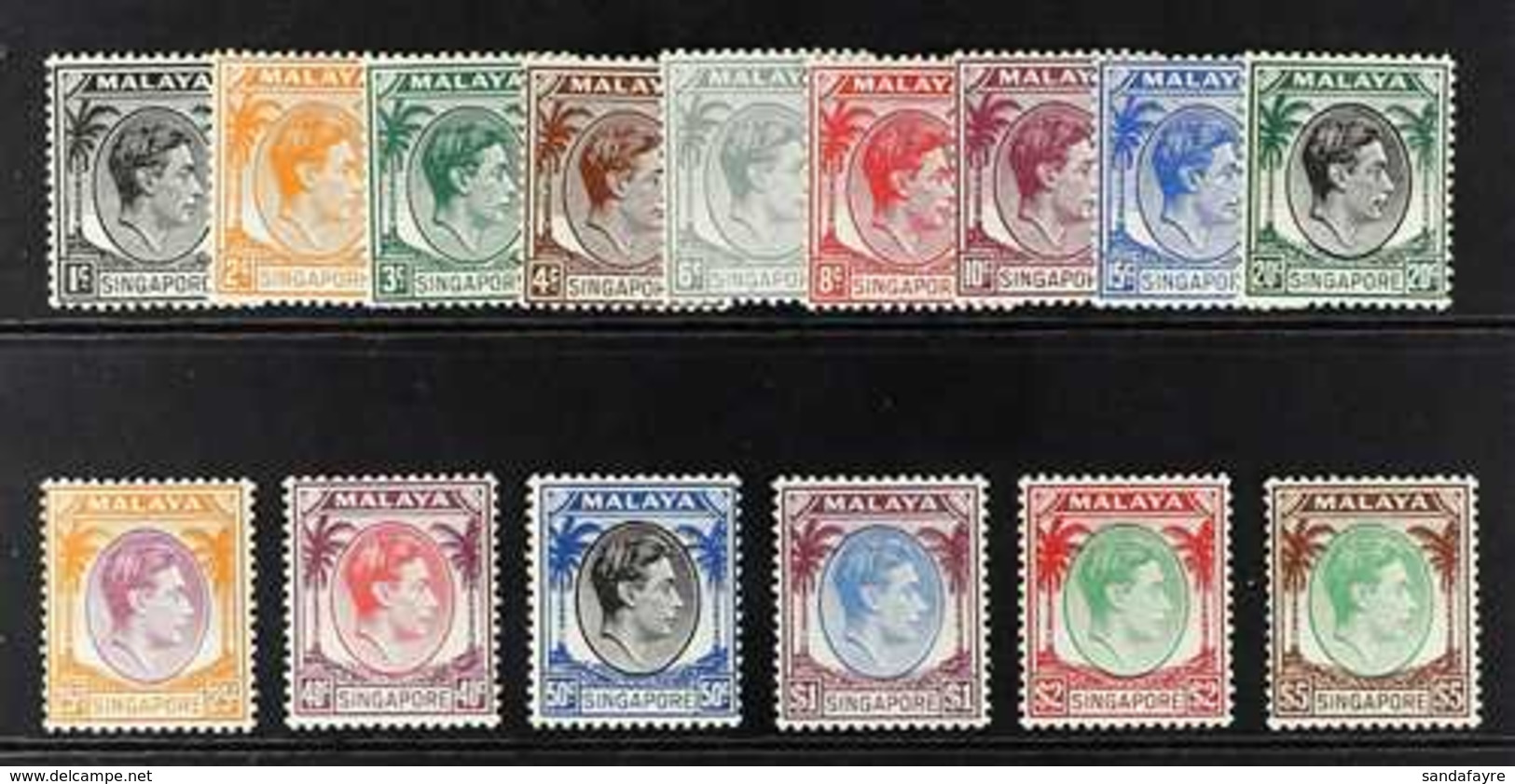 1948 Complete King George VI (perf 14) Definitive Set, SG 1/15, Very Fine Mint. (15 Stamps) For More Images, Please Visi - Singapore (...-1959)