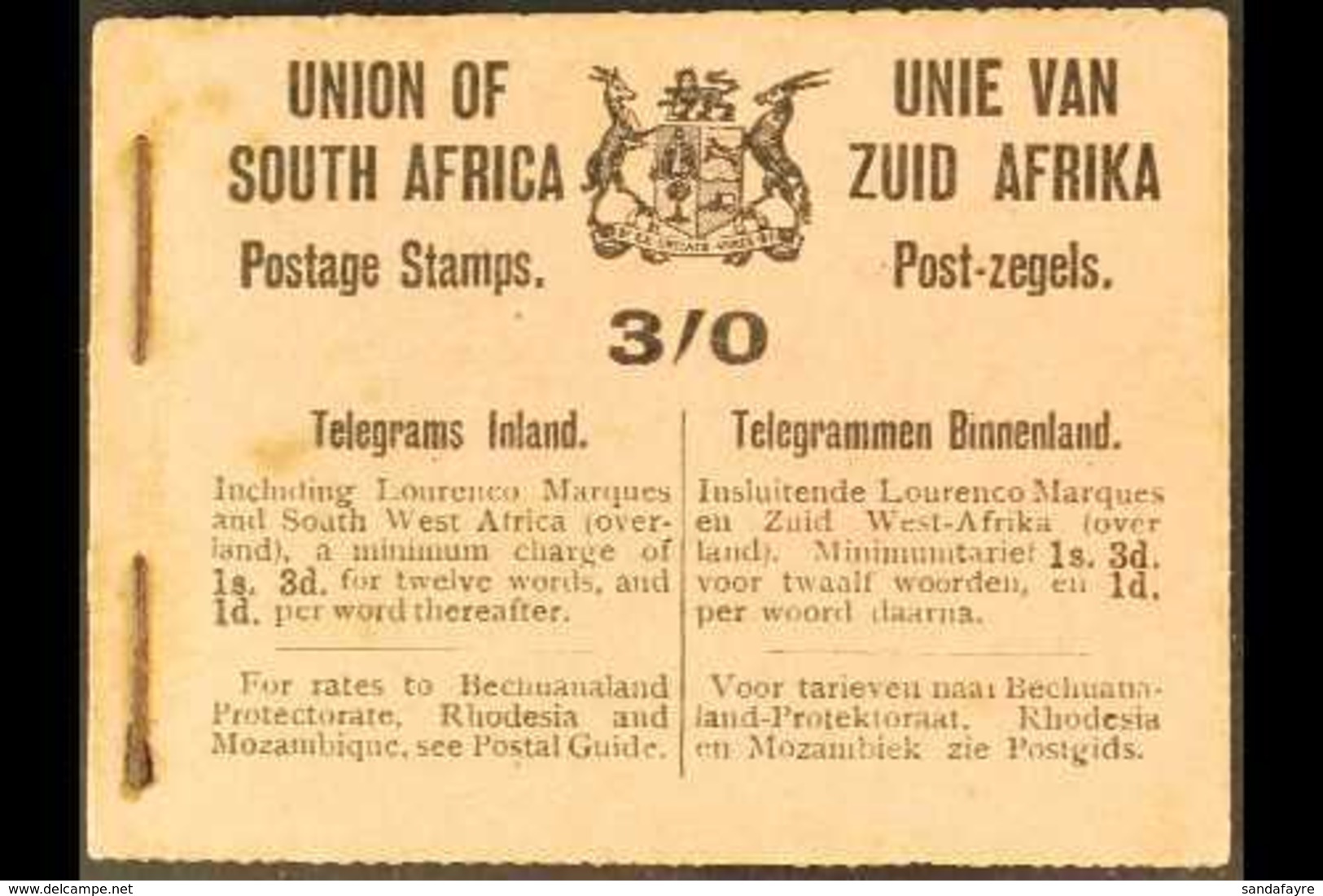 BOOKLET 1921 3s Black On Salmon-pink Cover, Panes With Watermark Inverted, Some Hand-written Inscriptions On Interleavin - Unclassified