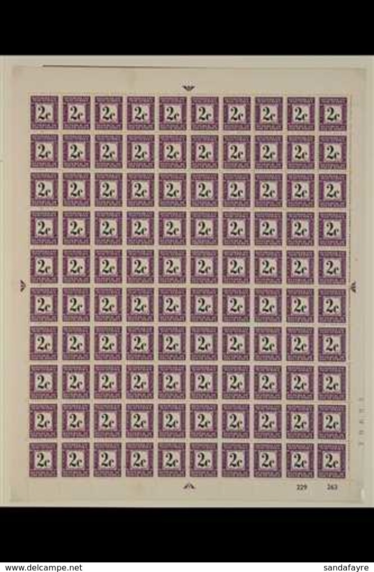 POSTAGE DUE 1971 Wmk RSA Tete-beche,  Perf 14, 2c Black And Deep Reddish Violet (SG D71) - A COMPLETE SHEET OF 100 STAMP - Unclassified