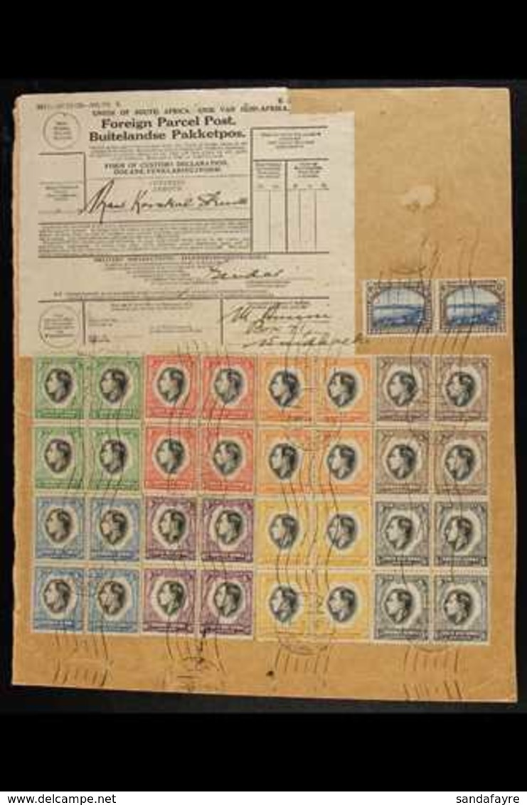 1937 Large Parcel Front Piece Bearing 'Foreign Parcel Post' Label And 1931 6d Pair & 1937 Coronation Set Blocks Of 4 Tie - South West Africa (1923-1990)