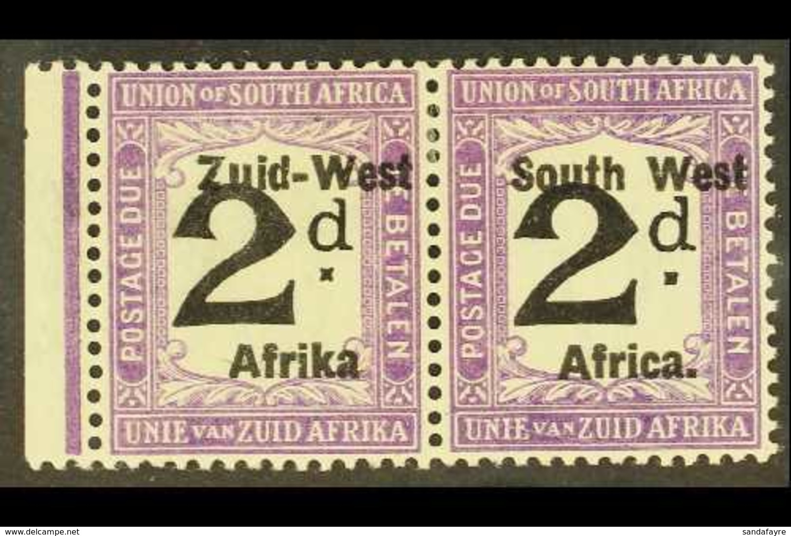 POSTAGE DUES 1923 2d Black & Violet Overprint Setting II 10mm Between Lines Of Overprint With "AFRIKA" WITHOUT STOP Vari - South West Africa (1923-1990)