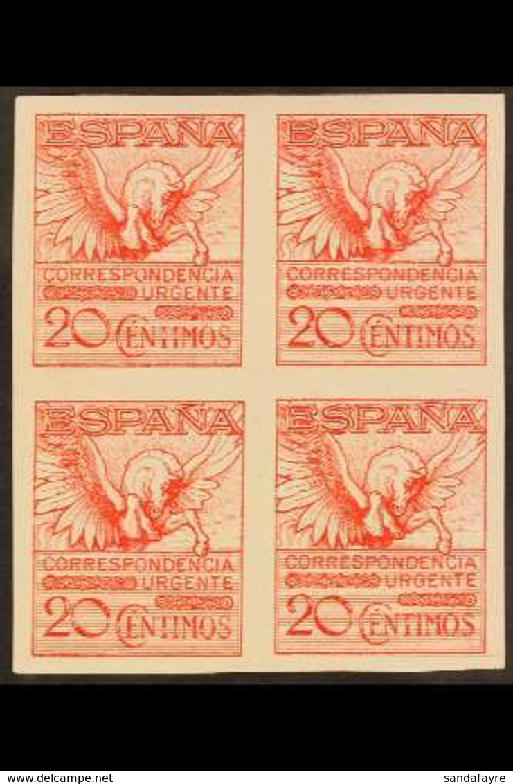 1929 20c Carmine EXPRESS LETTER Stamp As An IMPERFORATE BLOCK OF FOUR, Edifil 454s (SG E522 Variety), Superb Never Hinge - Other & Unclassified