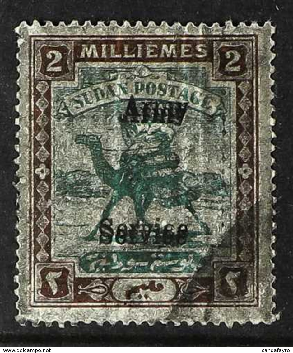 OFFICIALS - UNIQUE VARIETY 1906-11. ARMY SERVICE. 2m Green & Brown With DOUBLE OVERPRINT Variety (SG A7 Var), Mint, Dete - Sudan (...-1951)