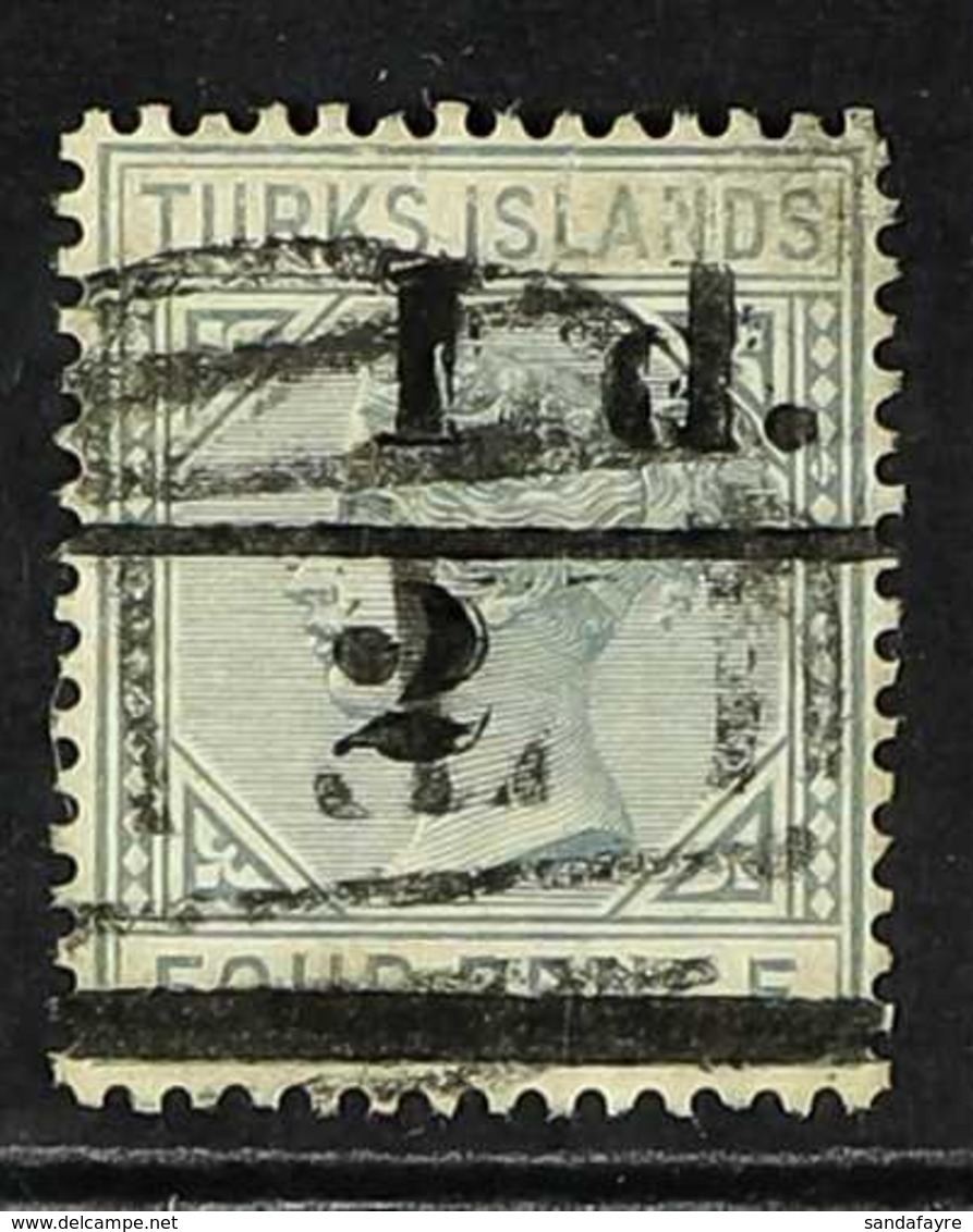 1893 ½d On 4d Grey, With Continuous Ovpt, SG 67, Fine Used. For More Images, Please Visit Http://www.sandafayre.com/item - Turks And Caicos