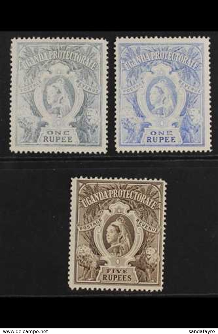 1898 1r Dull Blue, 1r Bright Blue And 5r Brown, Victoria, SG 90, 90a, 91, Very Fine Mint. (3 Stamps) For More Images, Pl - Uganda (...-1962)