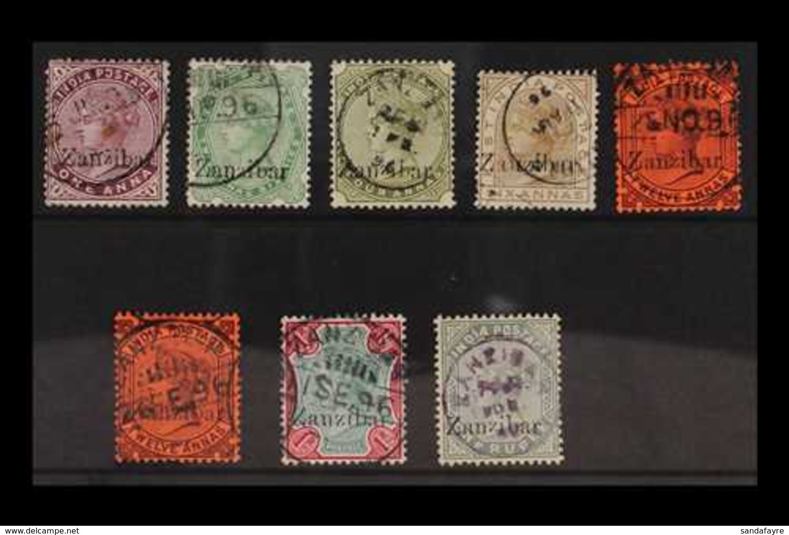 1895 1a To 1r Green And Carmine, 8 Values Between SG 3 - 18, All Very Fine Cds Used. (8 Stamps) For More Images, Please  - Zanzibar (...-1963)