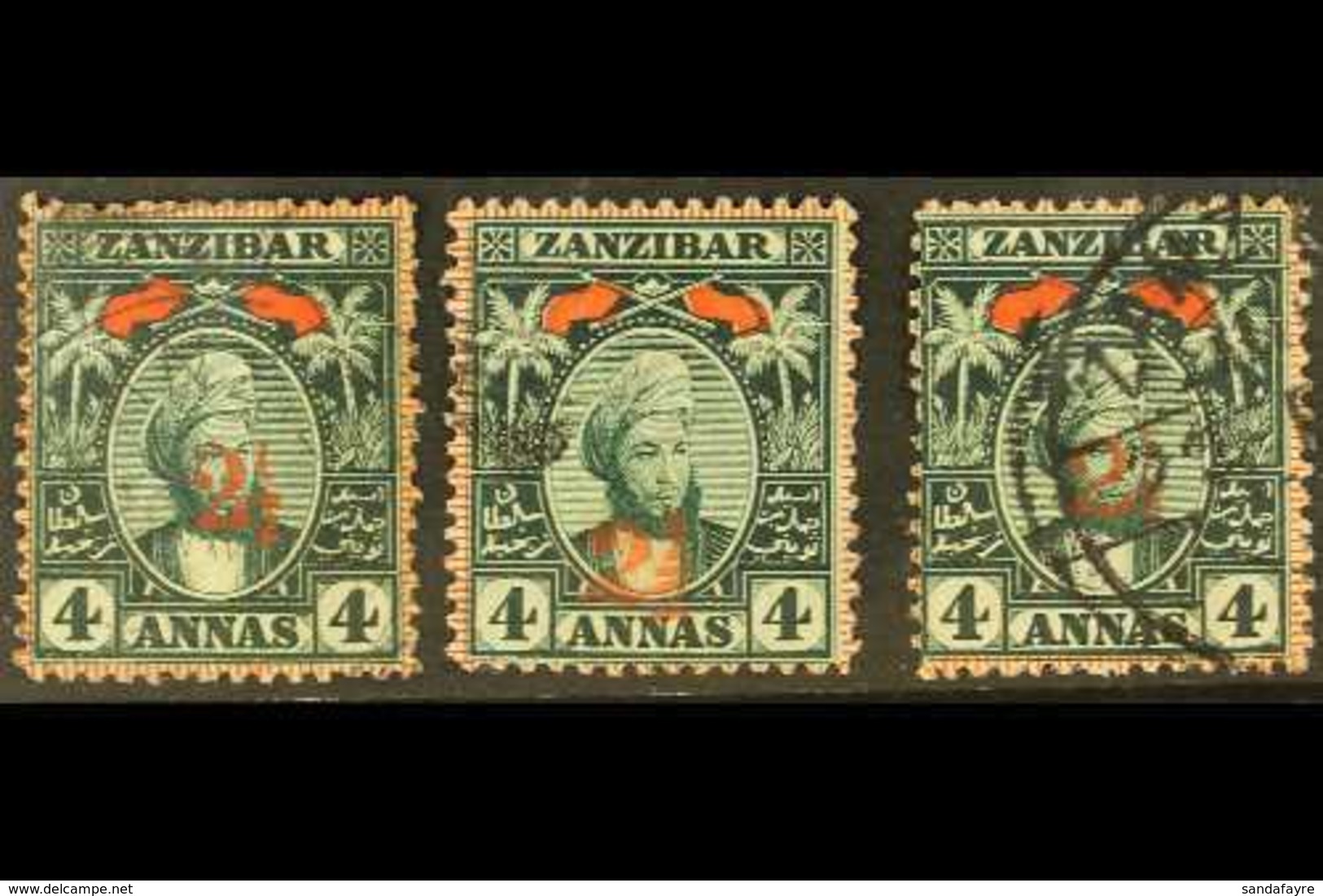 1897 (Jan) 2½ On 4a Myrtle- Green Complete Set Of Surcharges, SG 175/77, Very Fine Used (3 Stamps) For More Images, Plea - Zanzibar (...-1963)