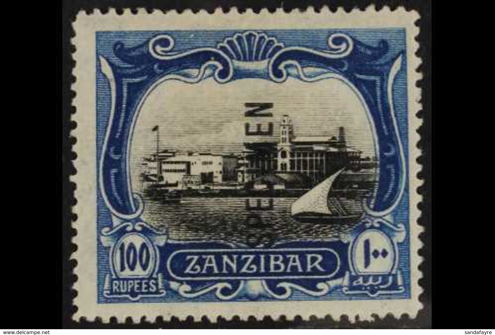 1908 100r Black And Steel Blue, View Of Port, Ovptd "Specimen", SG 244a, Very Fine Mint. Lovely Stamp. For More Images,  - Zanzibar (...-1963)