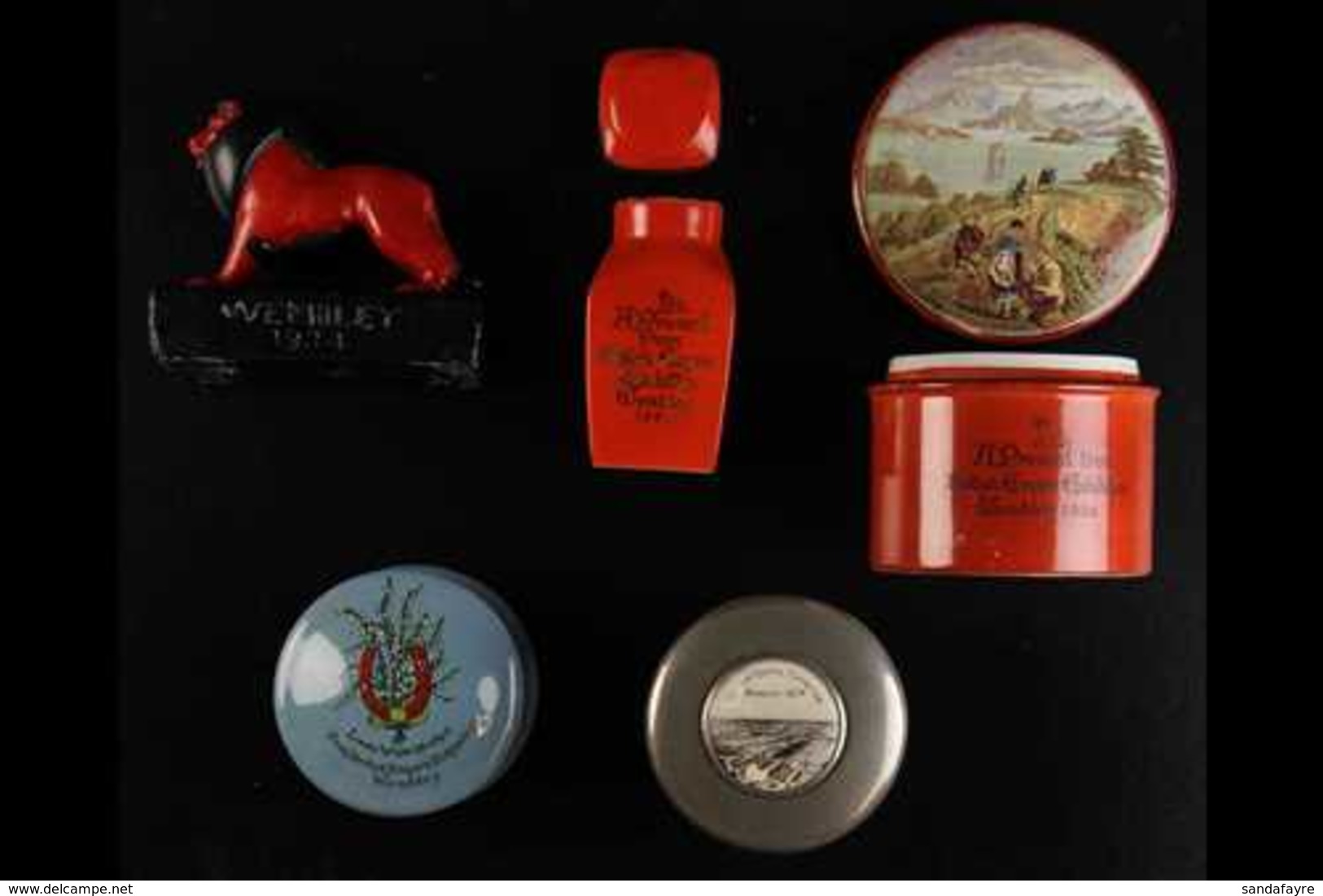 1924-25 EMPIRE EXHIBITION SOUVENIR ITEMS. Includes Painted Plaster Lion On Plinth, Glass Jar With Silver Gilt Lid With I - Other & Unclassified