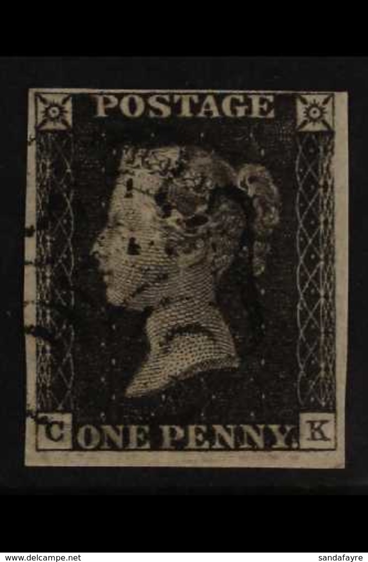 1840 1d Black 'CK' Plate 1b, SG 2, Fine Used With Neat Black Maltese Cross Cancel, Four Mostly Large Margins, Close But  - Unclassified