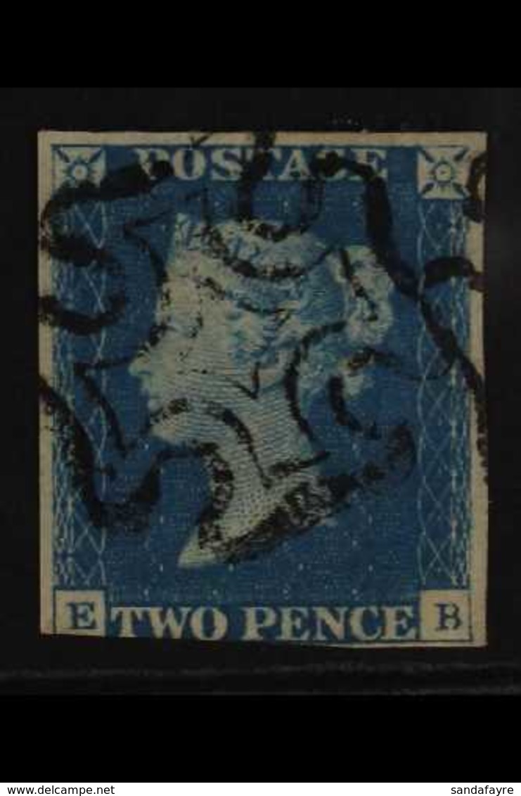 1840 2d Blue 'EB' Plate 1, SG 5, Fine Used With Superb Black Maltese Cross Cancel, 3+ Large Margins, Very Fresh, Cat £97 - Other & Unclassified