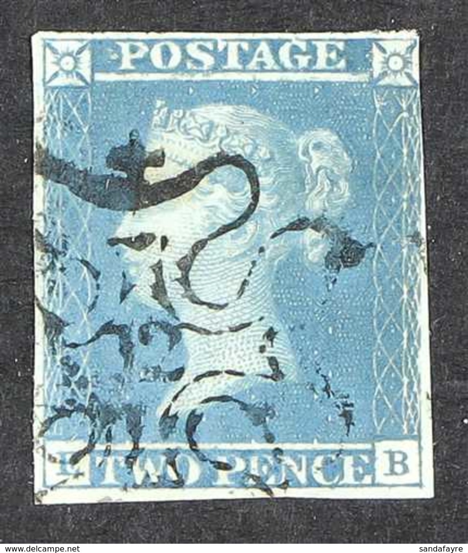 1841 2d Pale Blue, Virtually 4 Margins (touching At Upper Right), Very Fine Used With Black Maltese Cross With Number "1 - Other & Unclassified