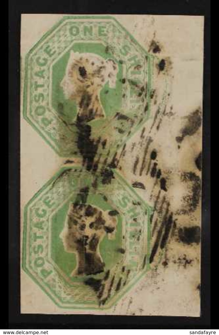 1847-54 1s Pale Green Embossed Die 1, SG 54, Used Right Marginal Vertical PAIR, Both Stamps With Four Margins, Minor Wri - Other & Unclassified