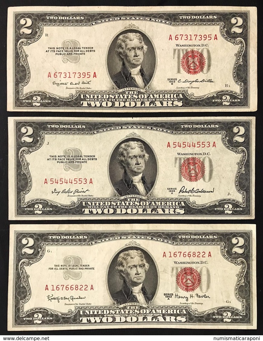 Usa 2 $ 1953 1953 A + 1953 B + 1963 A + 1976 X 7 Pz ( Tot 11 Biglietti ) Lotto 032 - Billetes De Estados Unidos (1928-1953)