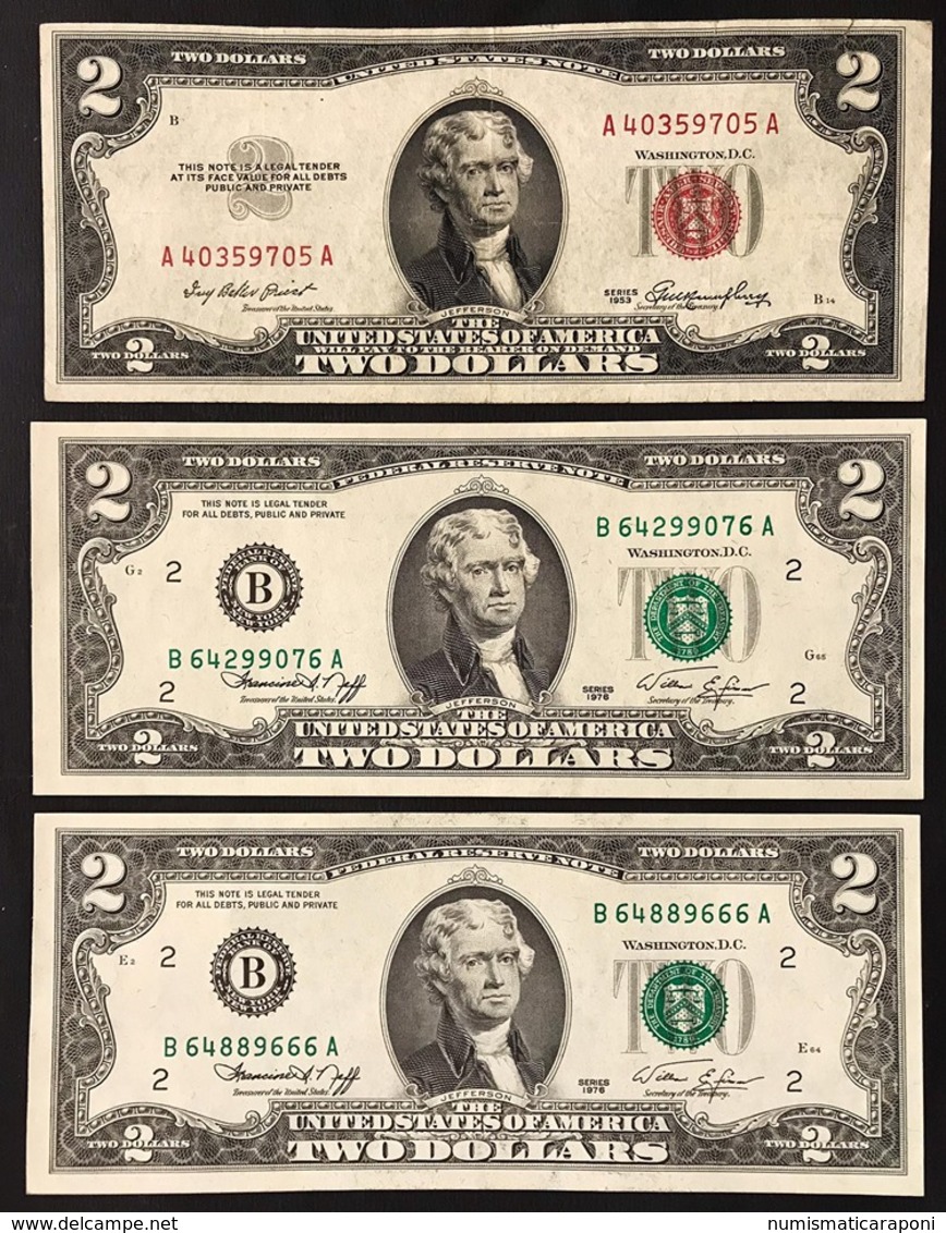 Usa 2 $ 1953 1953 A + 1953 B + 1963 A + 1976 X 7 Pz ( Tot 11 Biglietti ) Lotto 032 - Biglietti Degli Stati Uniti (1928-1953)