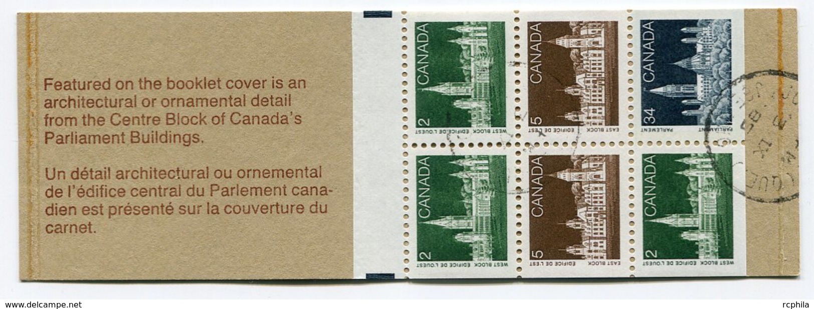 RC 16020 CANADA BK88 PARLIAMENT BUILDINGS CARNET COMPLET BOOKLET  USED OBLITÉRÉ - Carnets Complets