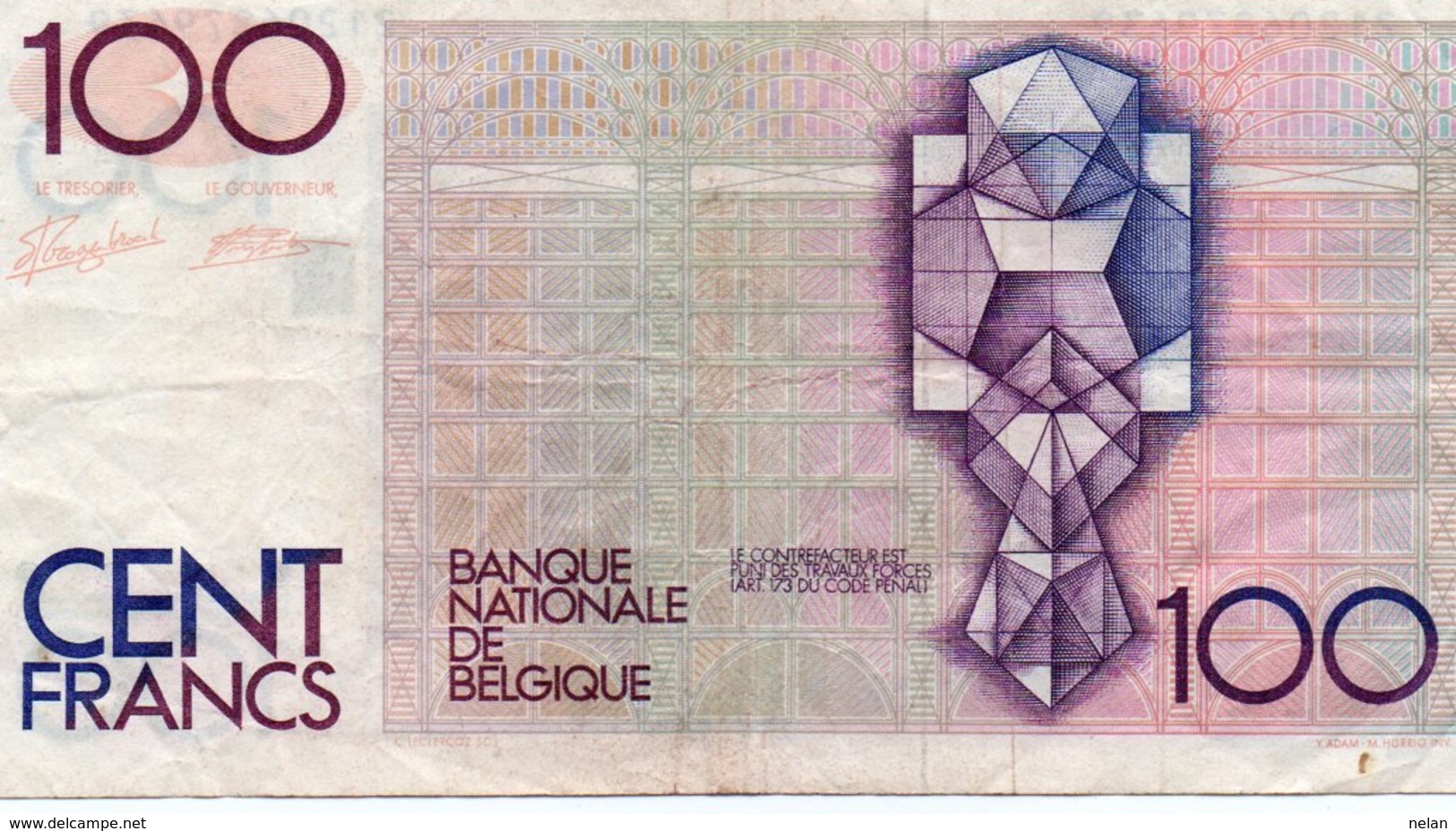 BELGIUM 100 FRANK 1989 P-142a6  VF+ - 100 Francs