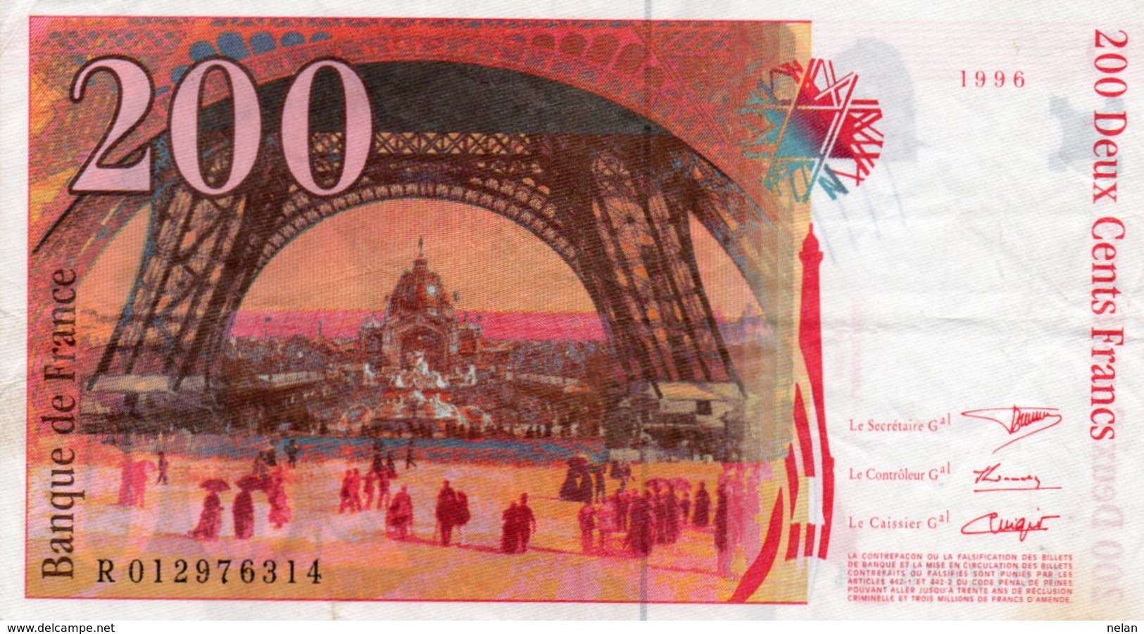 FRANCE 200 FRANCS 1996 P-159 VF-XF - 200 F 1995-1999 ''Eiffel''