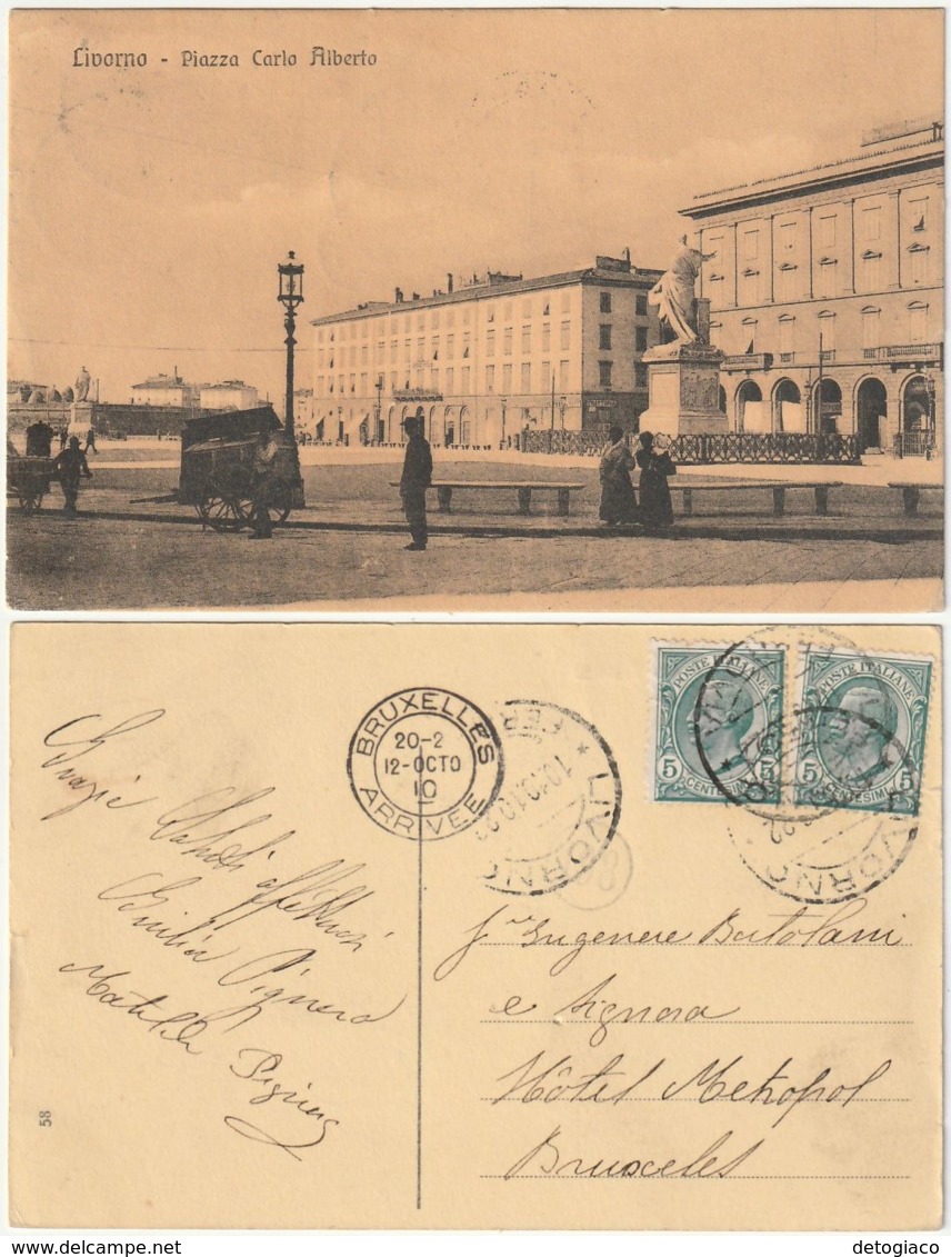 LIVORNO - PIAZZA CARLO ALBERTO - VIAGG. 1910 -45944- - Livorno