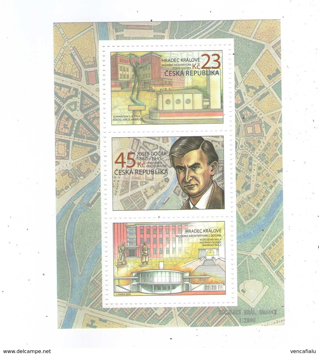 Year 2020 -  Architect Gocar, City Hradec Kralove, S/S With 2 Stamps,  MNH - Blocchi & Foglietti