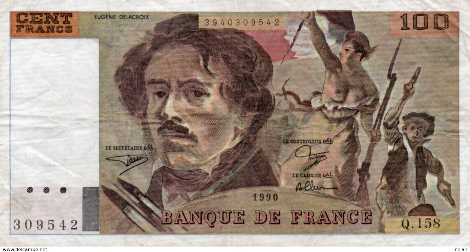 FRANCE 100 FRANCS 1990 P-154  VF+ - 100 F 1978-1995 ''Delacroix''