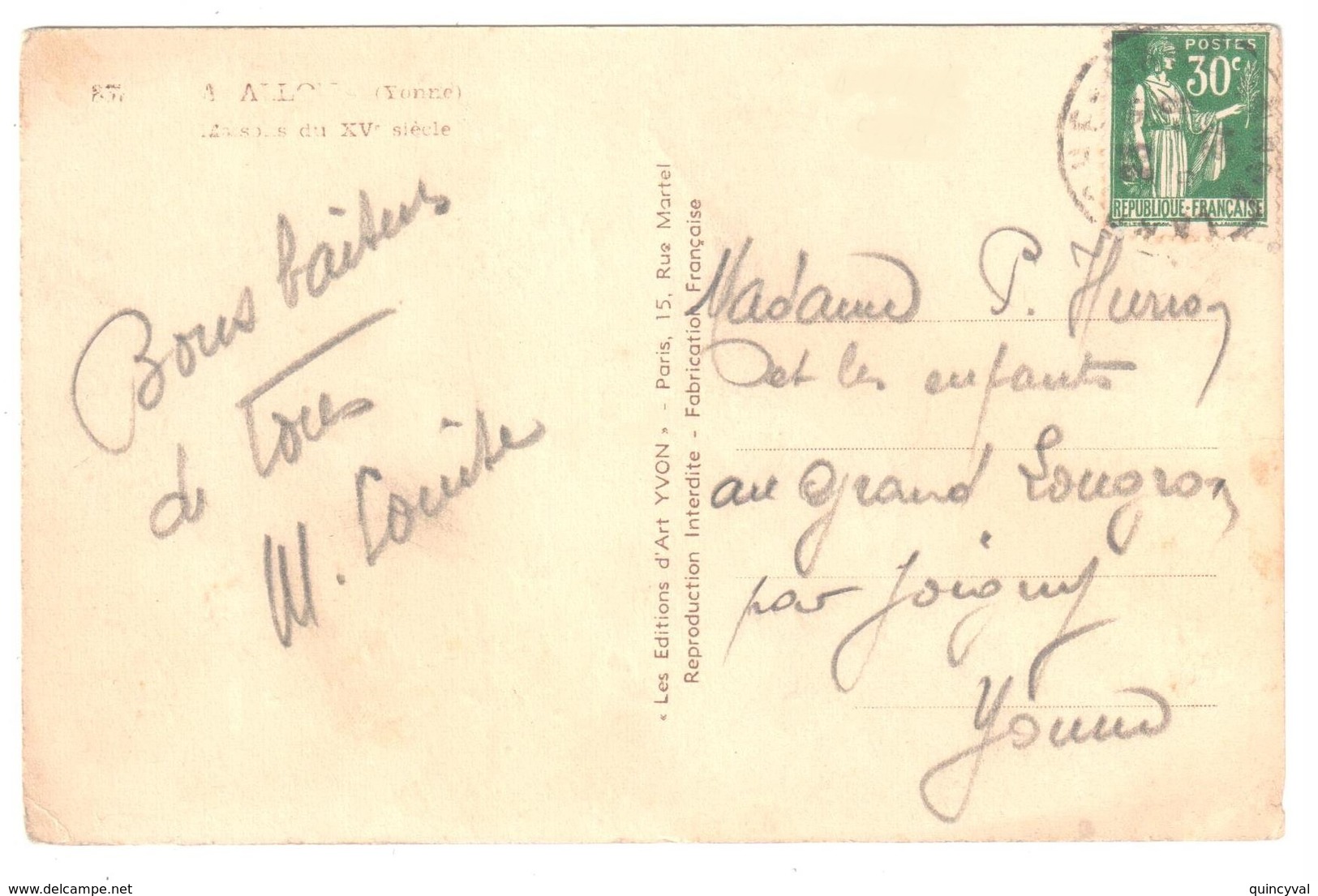 Carte Postale 30c Vert Paix Laurens Yv 280 - Lettres & Documents