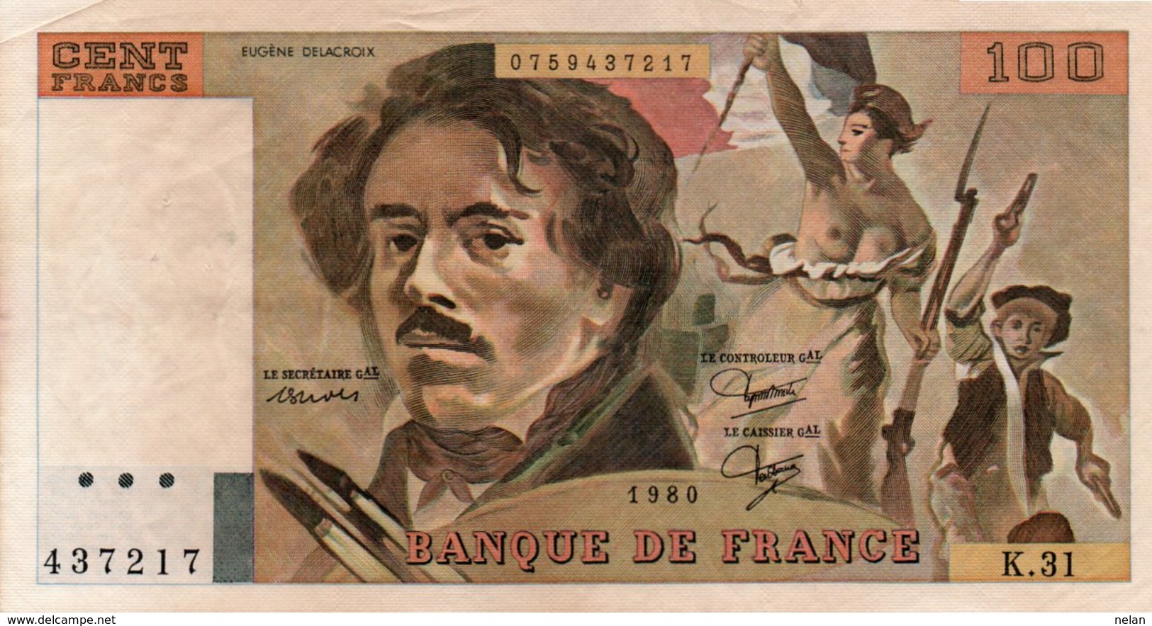 FRANCE 100 FRANCS 1980 P-154  XF+ - 100 F 1978-1995 ''Delacroix''