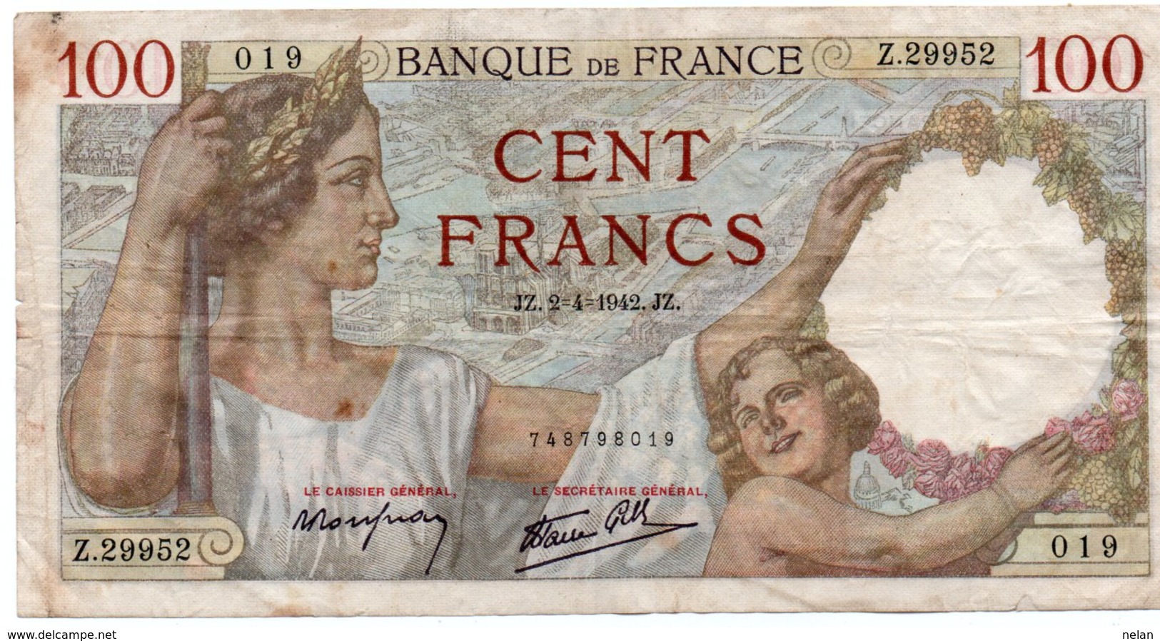 FRANCE 100 FRANCS 1942 P-94  VF - 100 F 1939-1942 ''Sully''