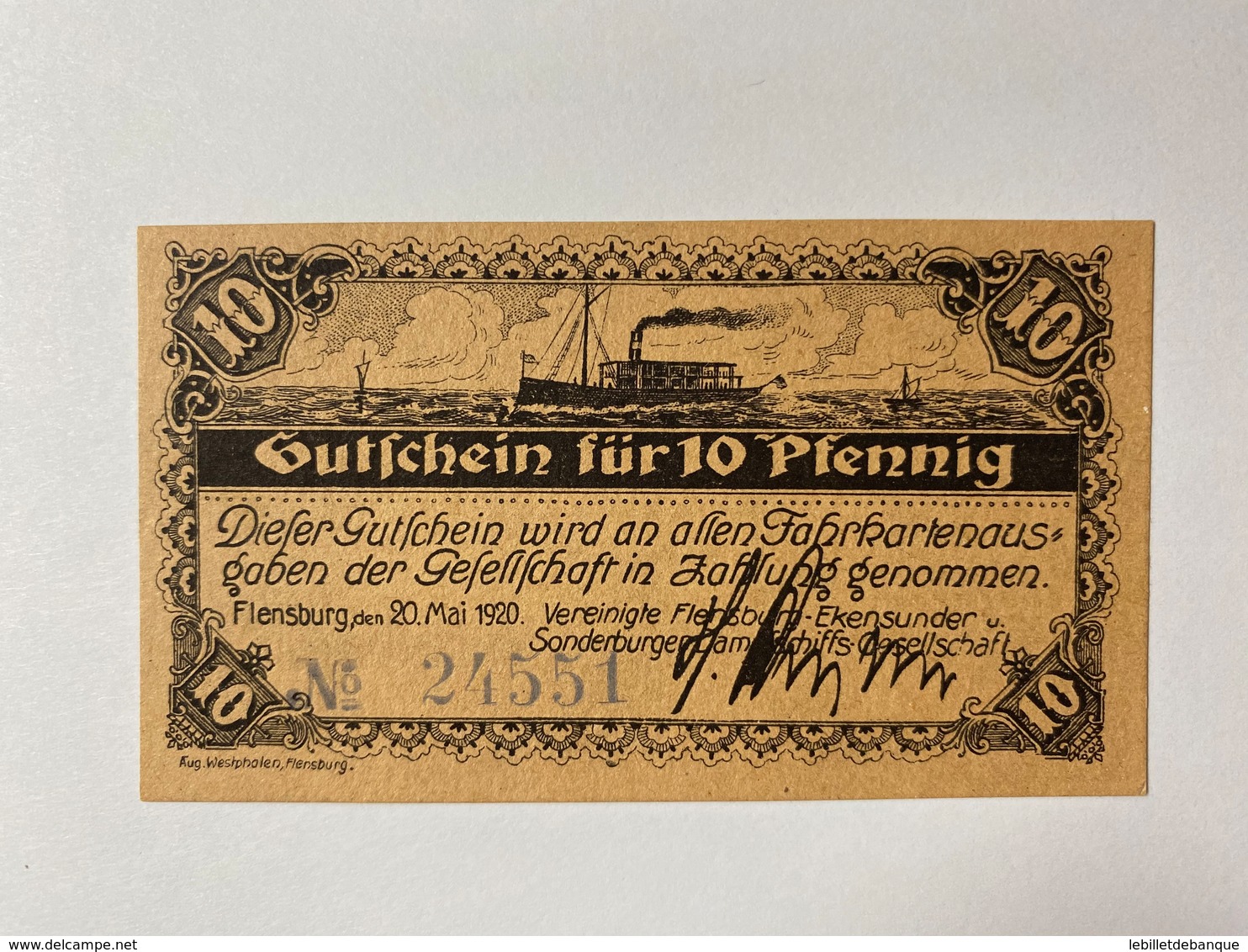 Allemagne Notgeld Flensburg 10 Pfennig - Collections