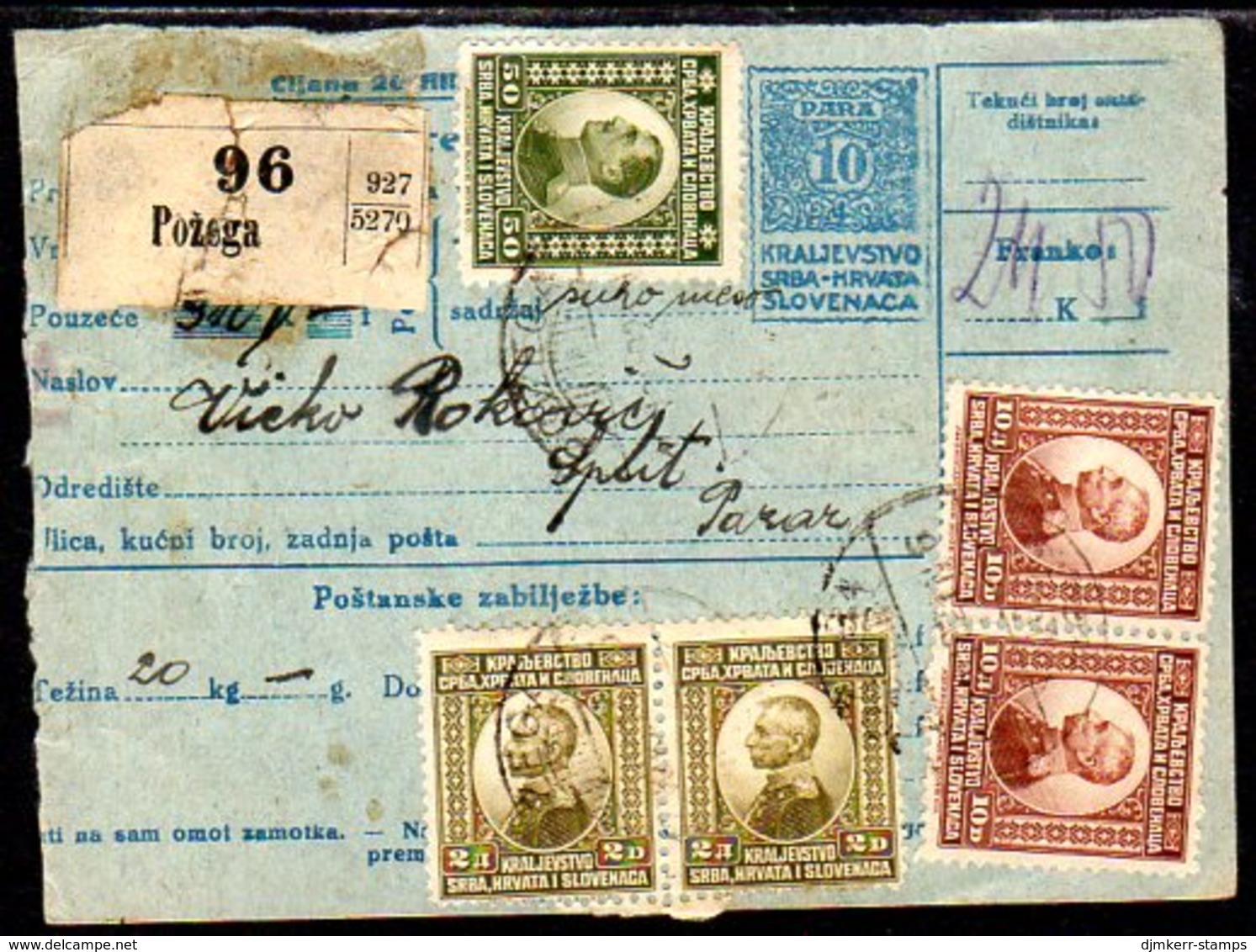 YUGOSLAVIA 1922 Parcel Card With Mixed Franking - Covers & Documents