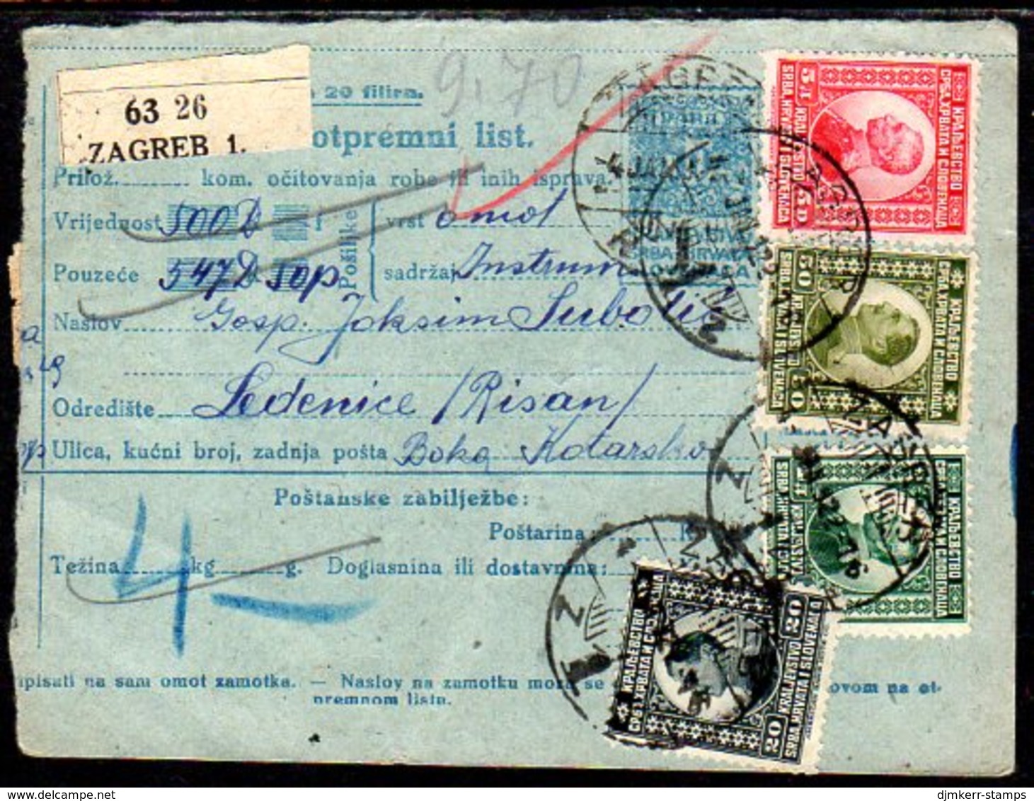 YUGOSLAVIA 1922 Parcel Card With Definitive Franking - Covers & Documents